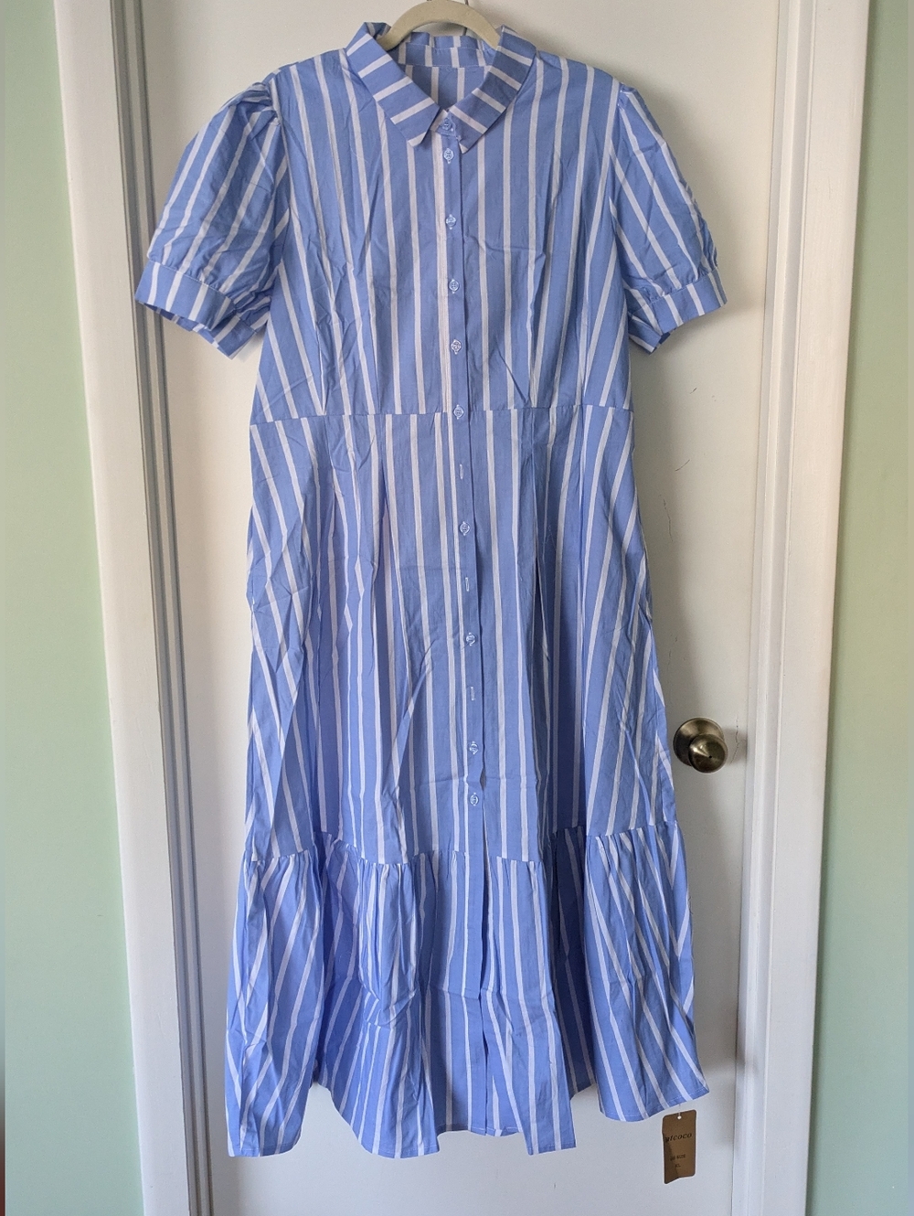 Blue & White Striped Button-Front Kids Dress By Utcoco NWT - Picture 13 of 13